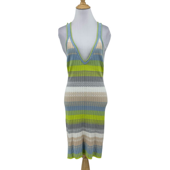 Daily Practice Dress Womens S Small Tuvalu Striped Plunge V Neck Anthropologie - Picture 1 of 16